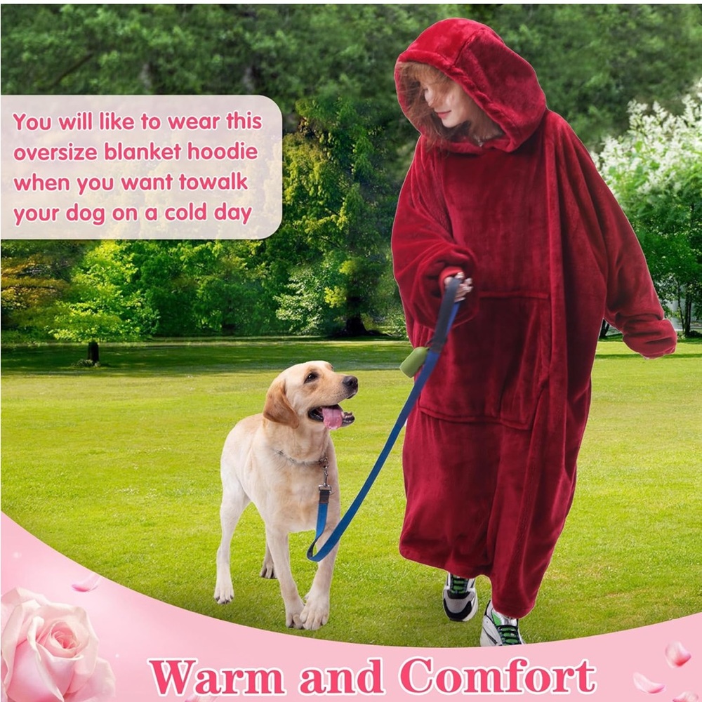 Unisex Wearable Weighted Hoodie Blanket has Pocket One Size Fits All Burgundy ❤️ - Picture 3 of 12
